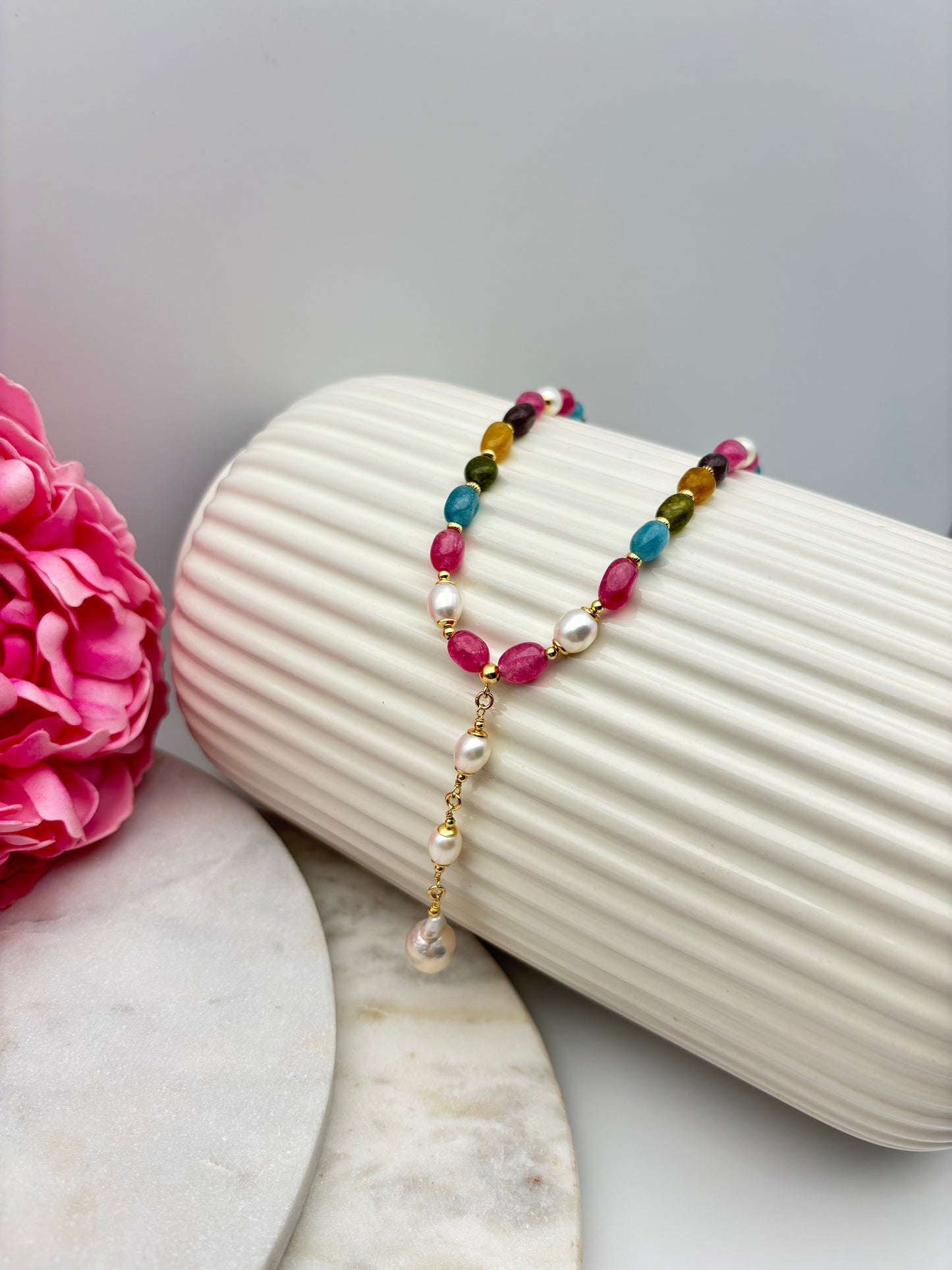 Süßwasserperlen, Turmalin, Sterlingsilber S925/18K vergoldet