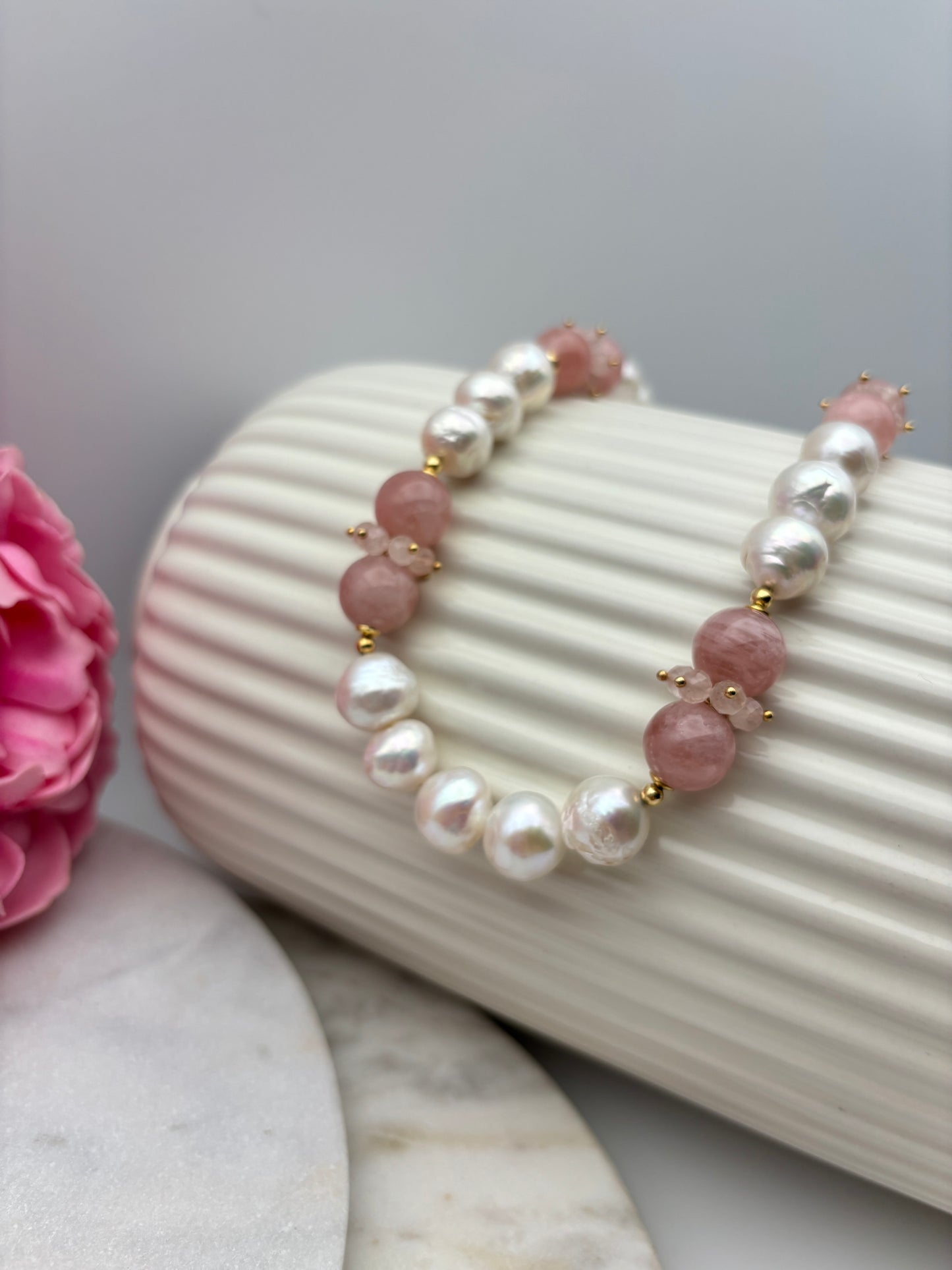 Süßwasserperlen, Quarz, Sterlingsilber S925/18K vergoldet