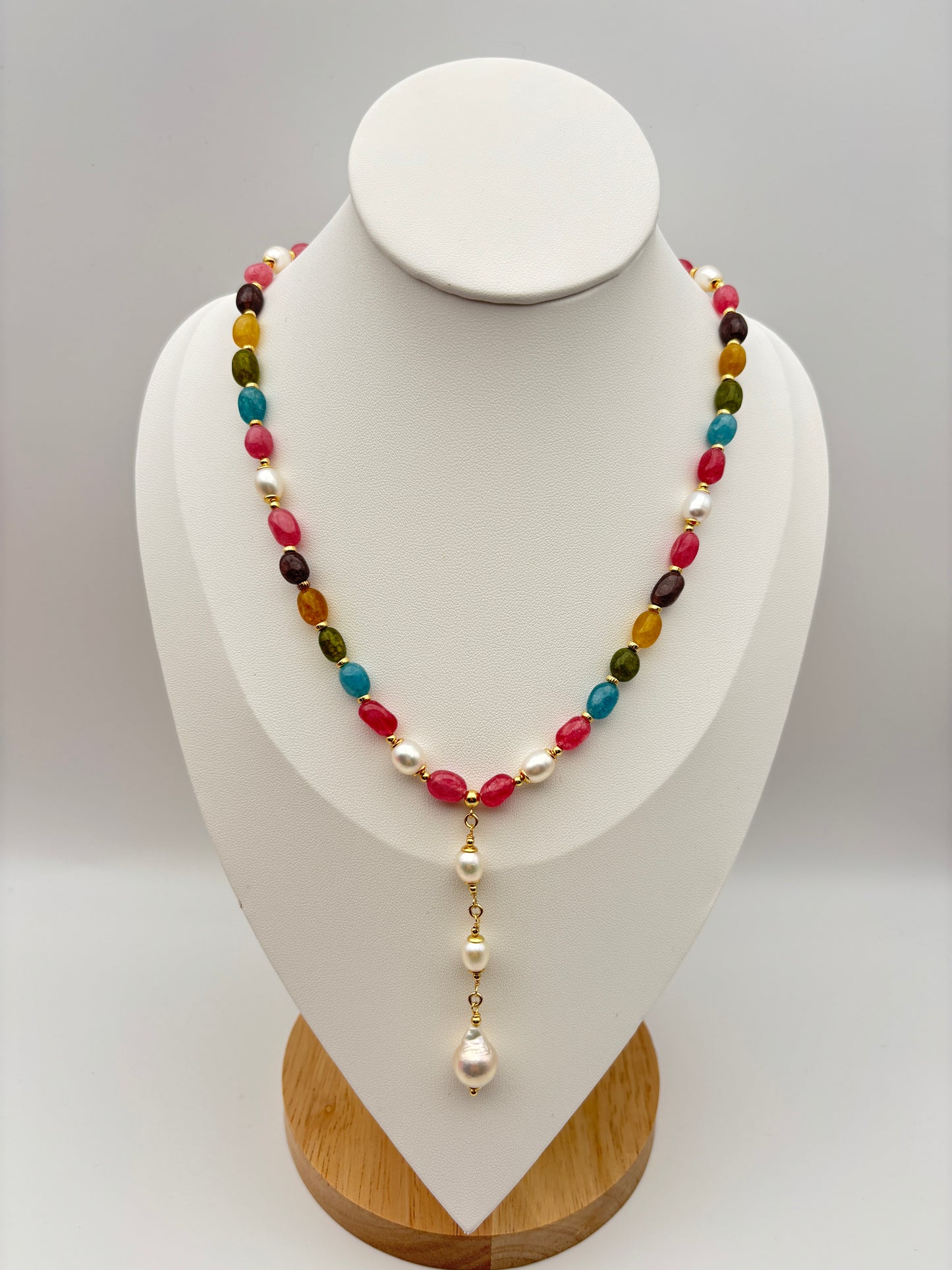 Süßwasserperlen, Turmalin, Sterlingsilber S925/18K vergoldet