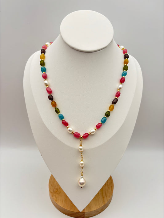 Süßwasserperlen, Turmalin, Sterlingsilber S925/18K vergoldet