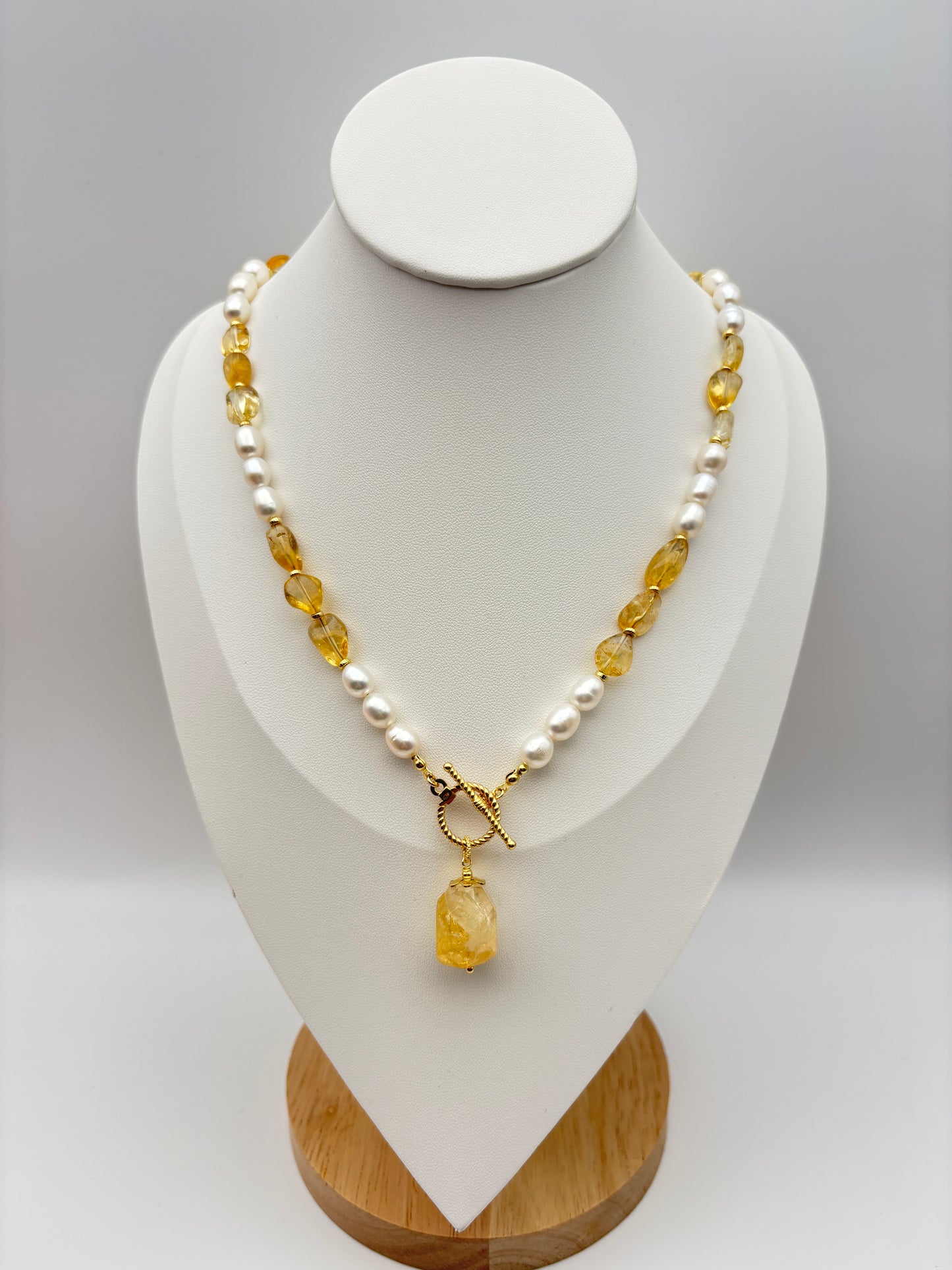Citrin, Süßwasserperlen, Sterlingsilber S925/18K vergoldet