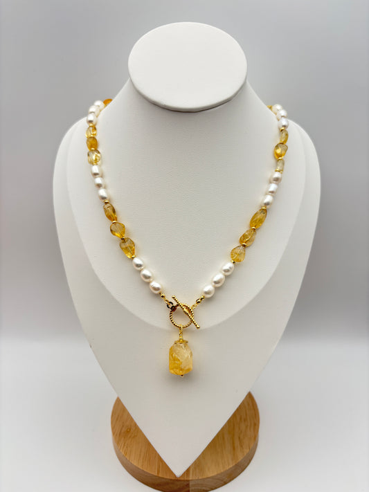 Citrin, Süßwasserperlen, Sterlingsilber S925/18K vergoldet