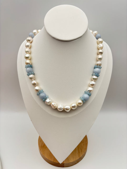 Süßwasserperlen, Aquamarin, Sterlingsilber S925