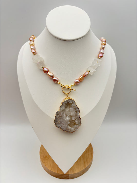 Süßwasserperlen, Quarz, Achat, Sterlingsilber S925/18K vergoldet