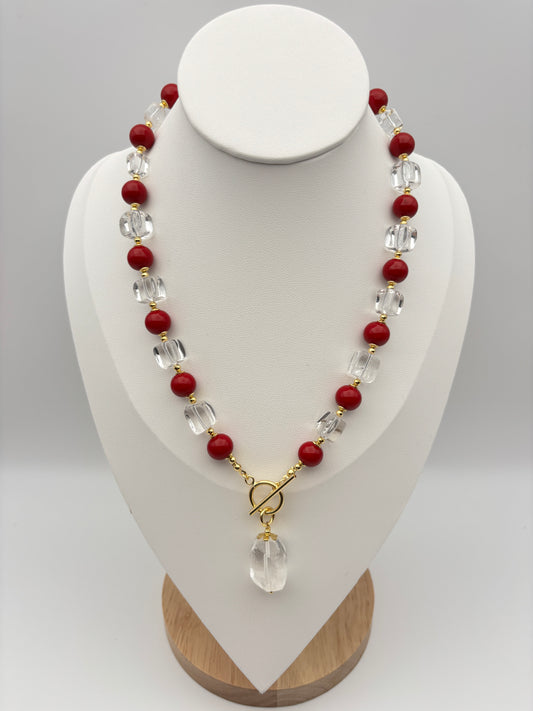 Quarz, Koralle, Sterlingsilber S925/18K vergoldet