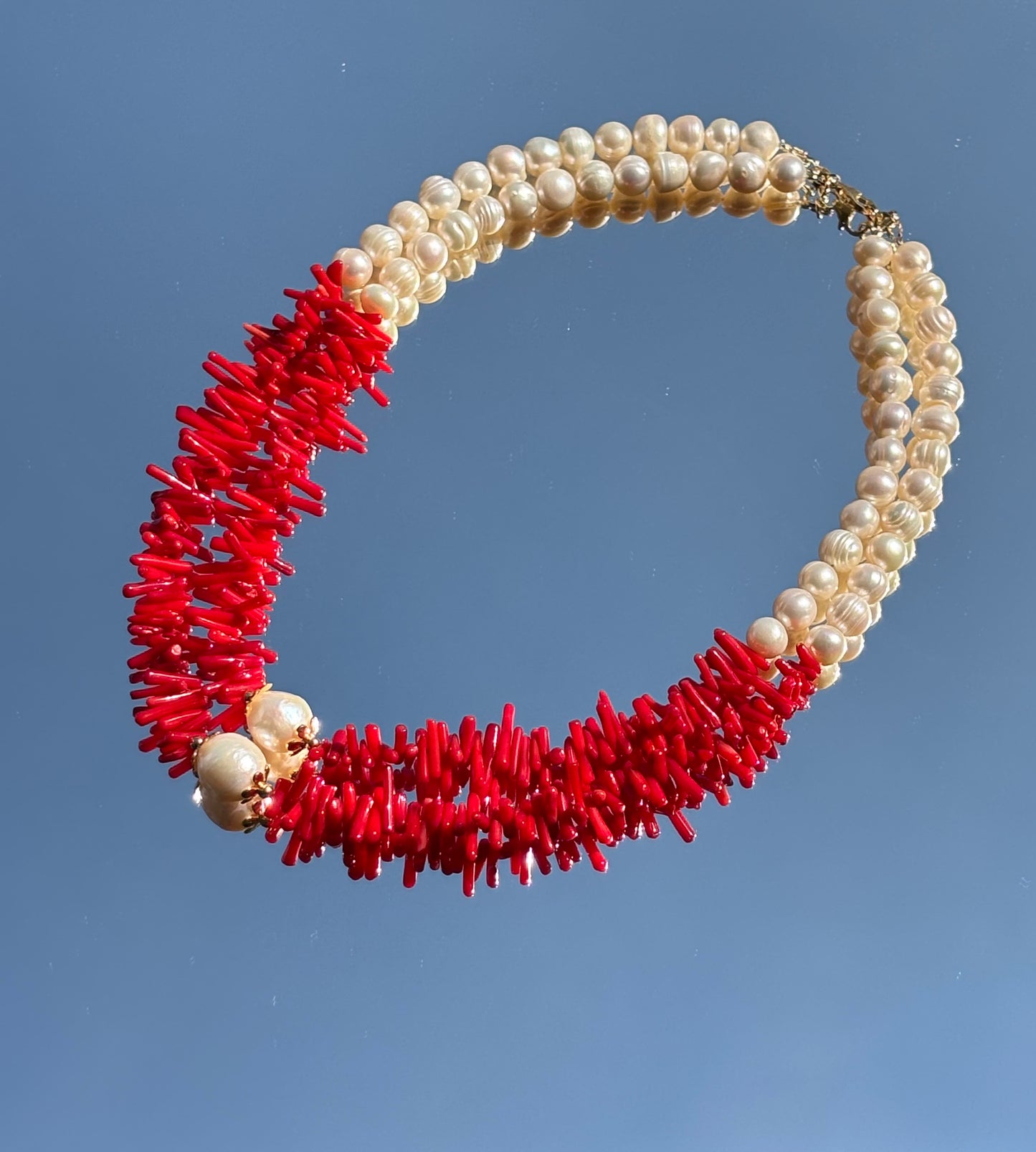 Koralle, Süßwasserperlen, Sterlingsilber S925/18К vergoldet