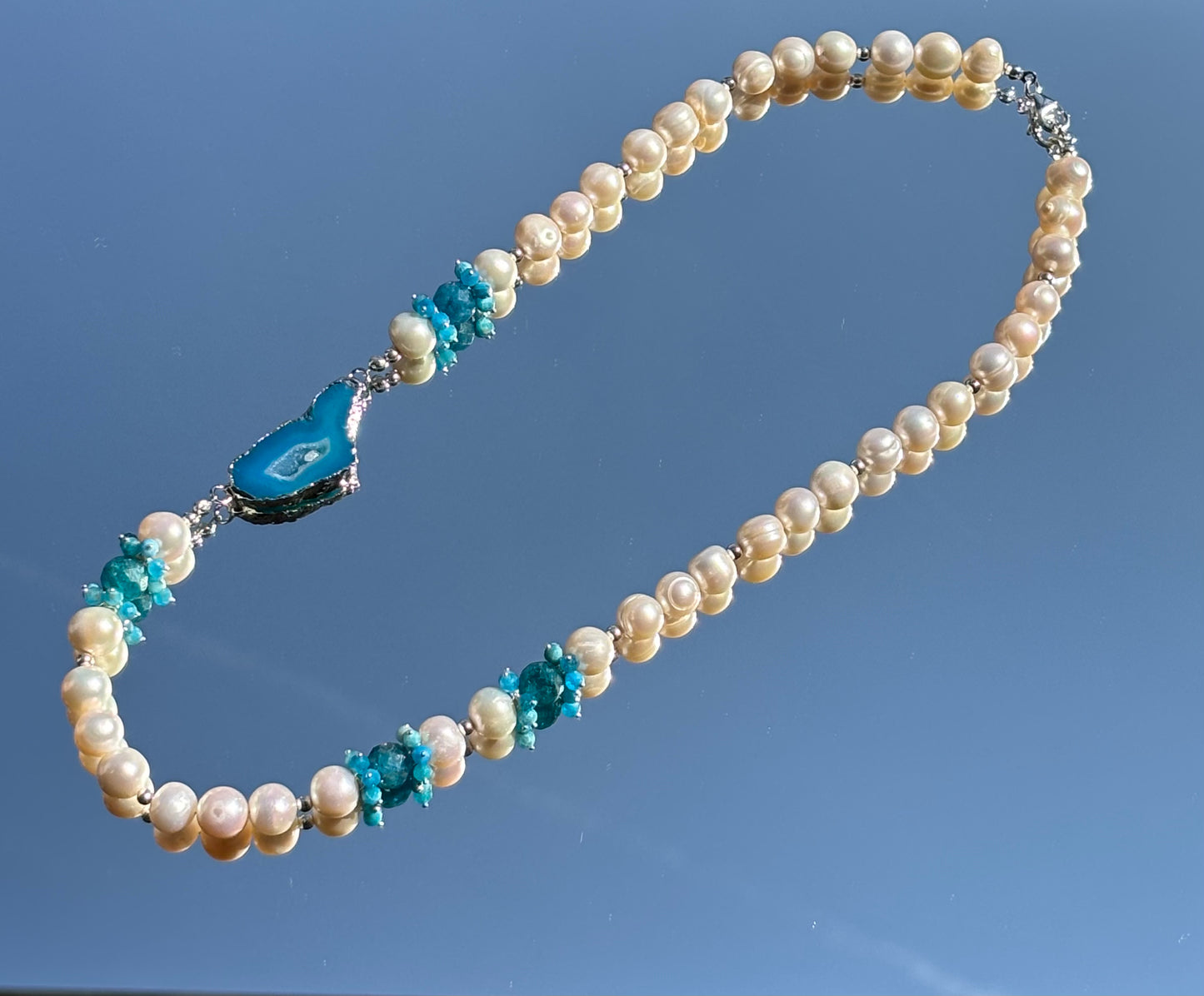 Süßwasserperlen, Achat, Apatit, Sterlingsilber S925