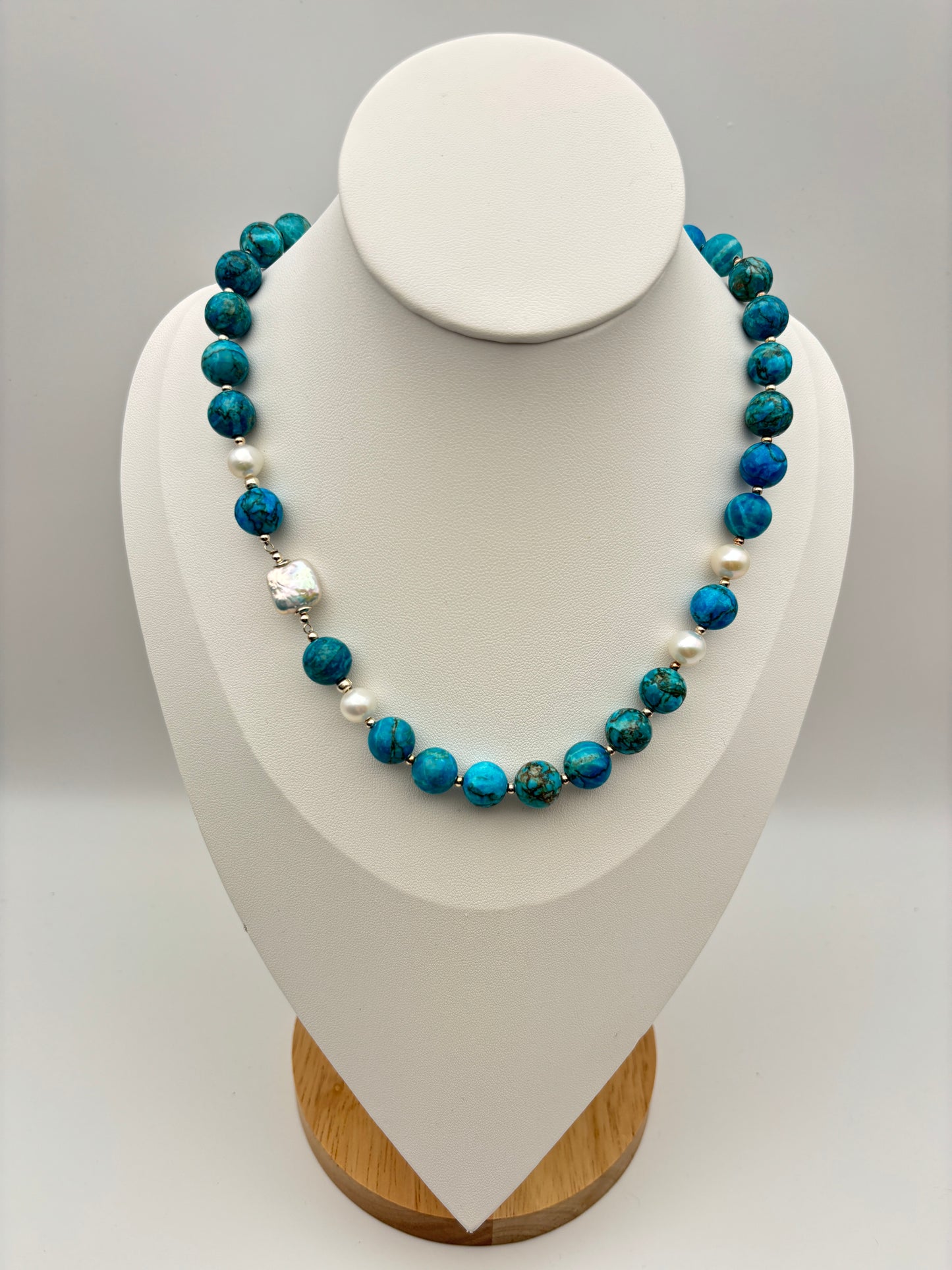 Türkis, Süßwasserperlen, Sterlingsilber S925