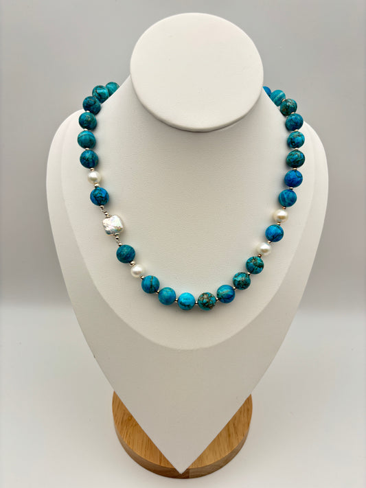 Türkis, Süßwasserperlen, Sterlingsilber S925