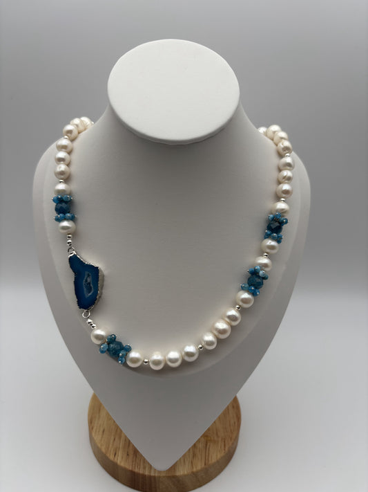 Süßwasserperlen, Achat, Apatit, Sterlingsilber S925