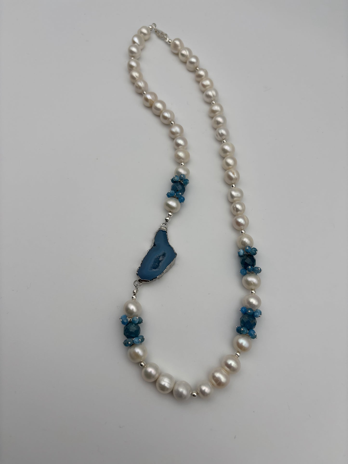 Süßwasserperlen, Achat, Apatit, Sterlingsilber S925