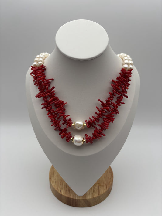 Koralle, Süßwasserperlen, Sterlingsilber S925/18К vergoldet