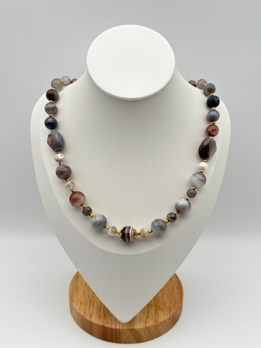 Achat Botswana, Sterlingsilber S925/18K vergoldet