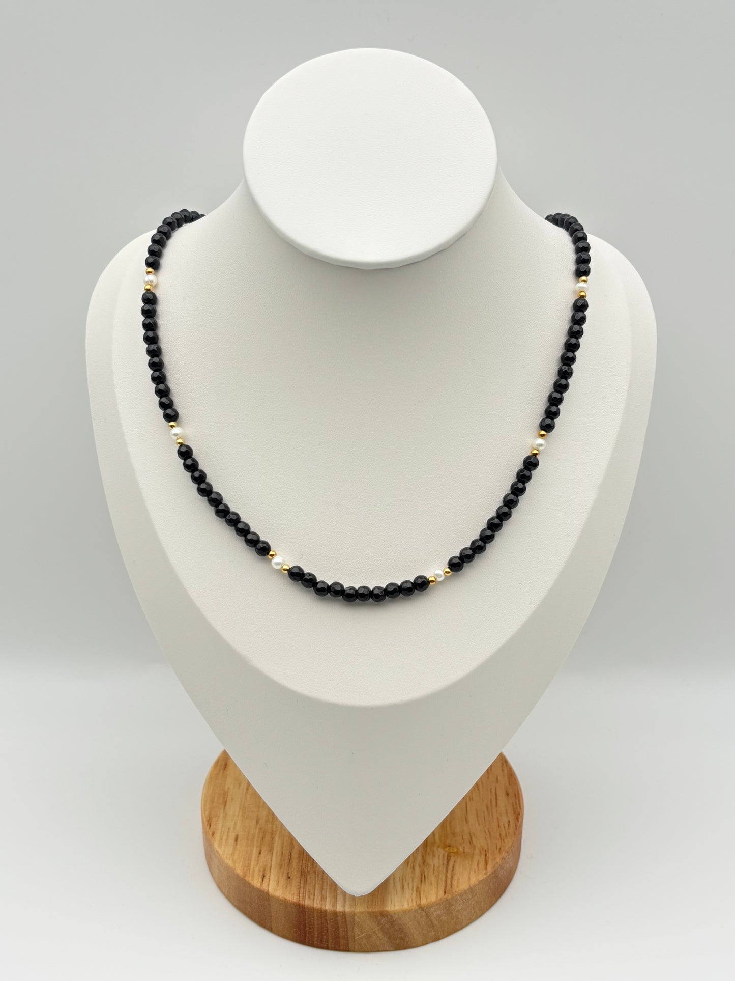 Schwarzer Achat, Süßwasserperlen, Sterlingsilber S925/18K vergoldet