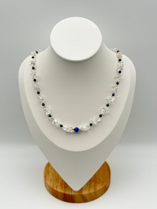 Quarz, Lapislazuli, Sterlingsilber S925/18K vergoldet