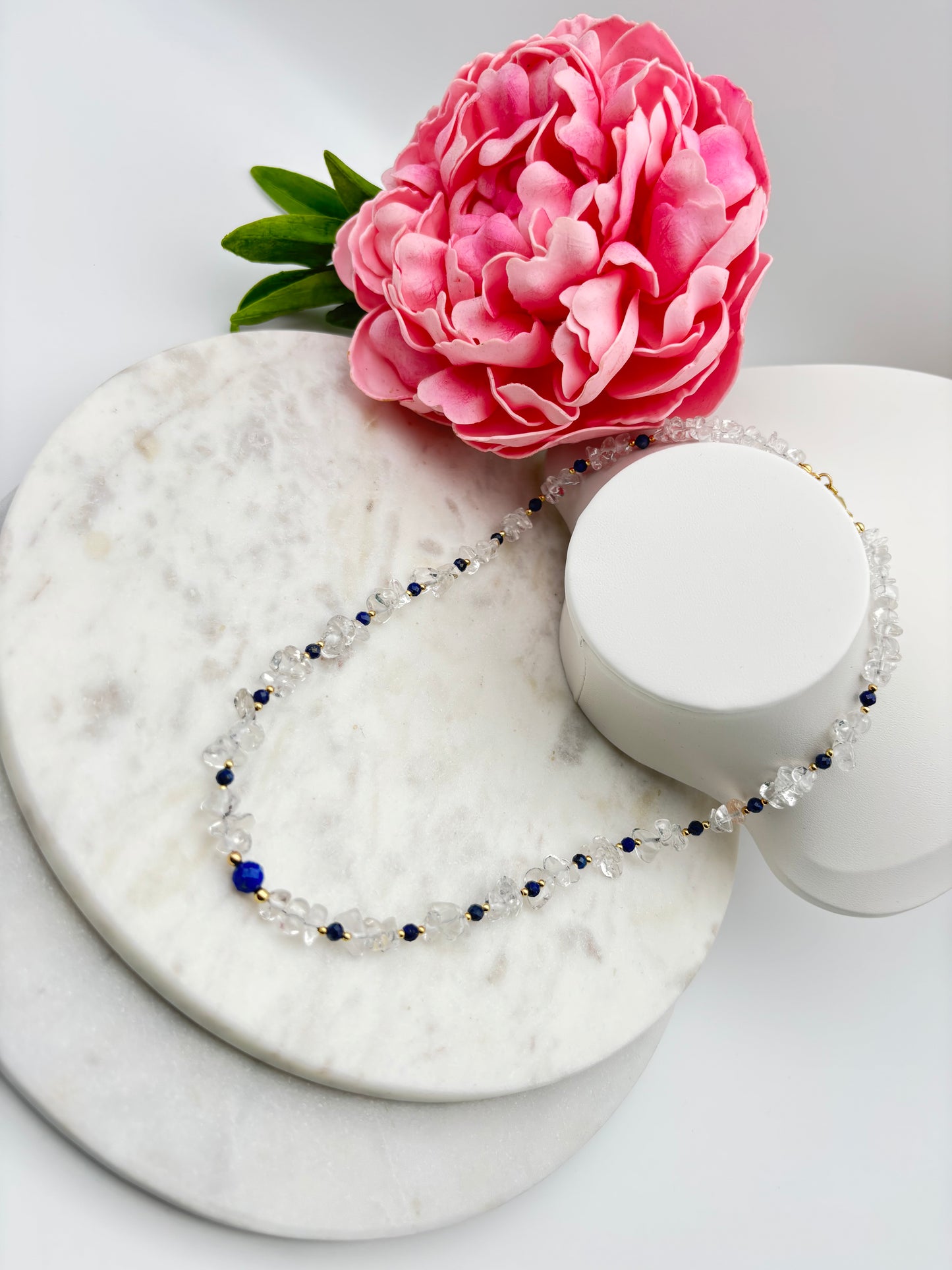 Quarz, Lapislazuli, Sterlingsilber S925/18K vergoldet