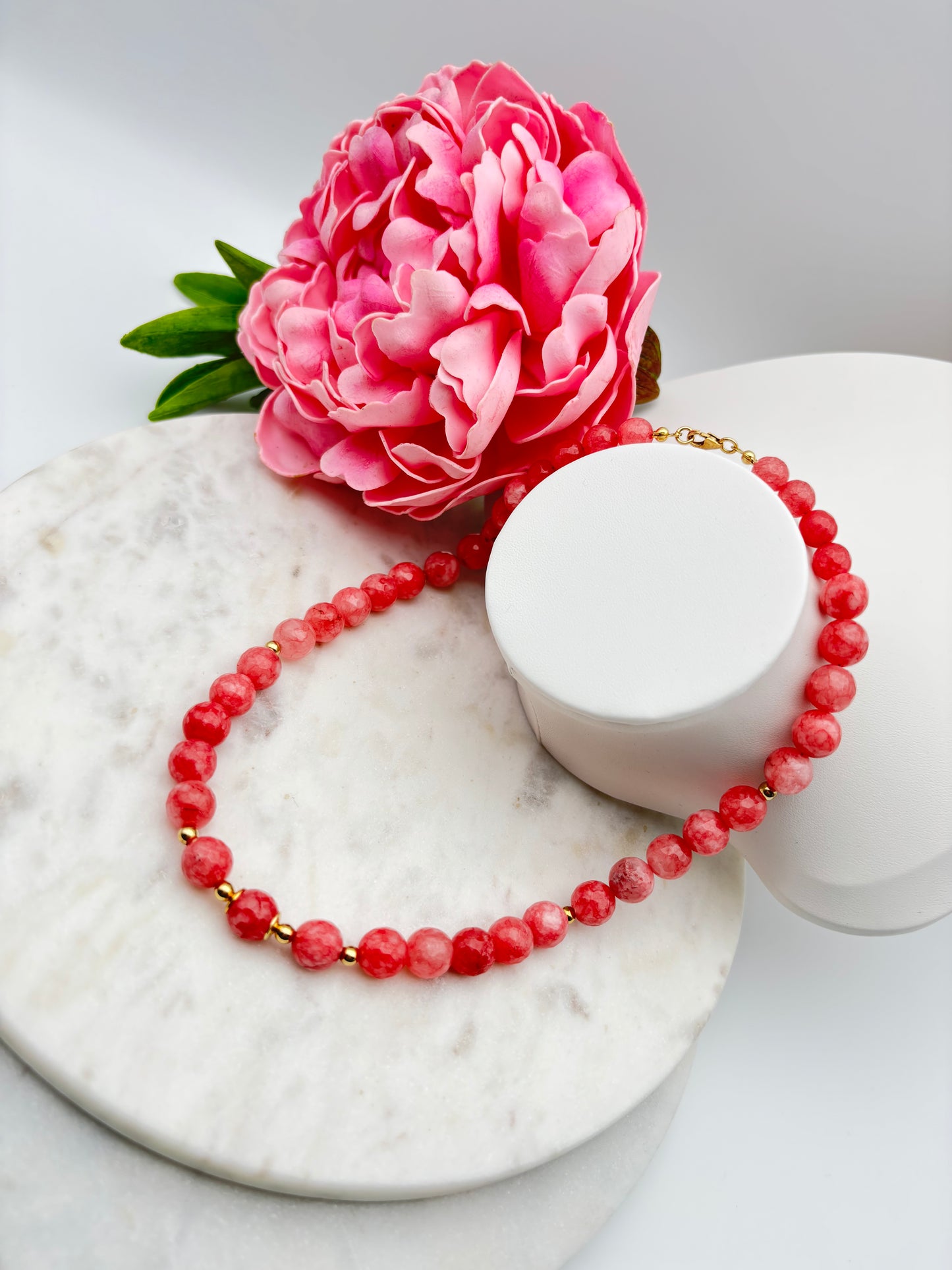 Rhodochrosit, Sterlingsilber S925/18K vergoldet