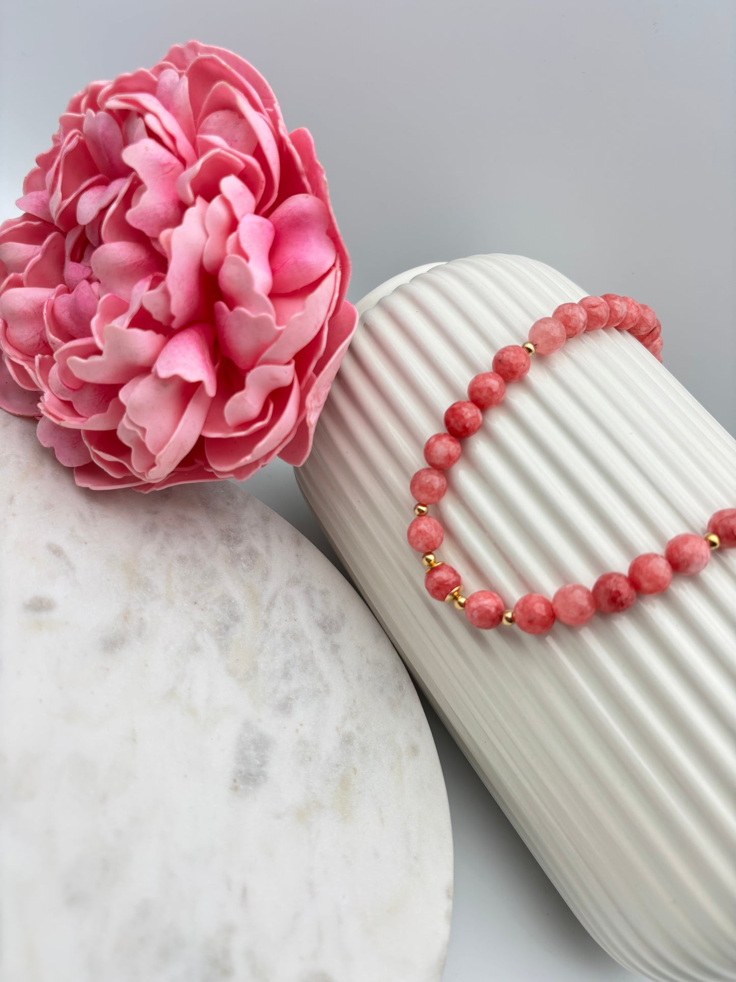 Rhodochrosit, Sterlingsilber S925/18K vergoldet