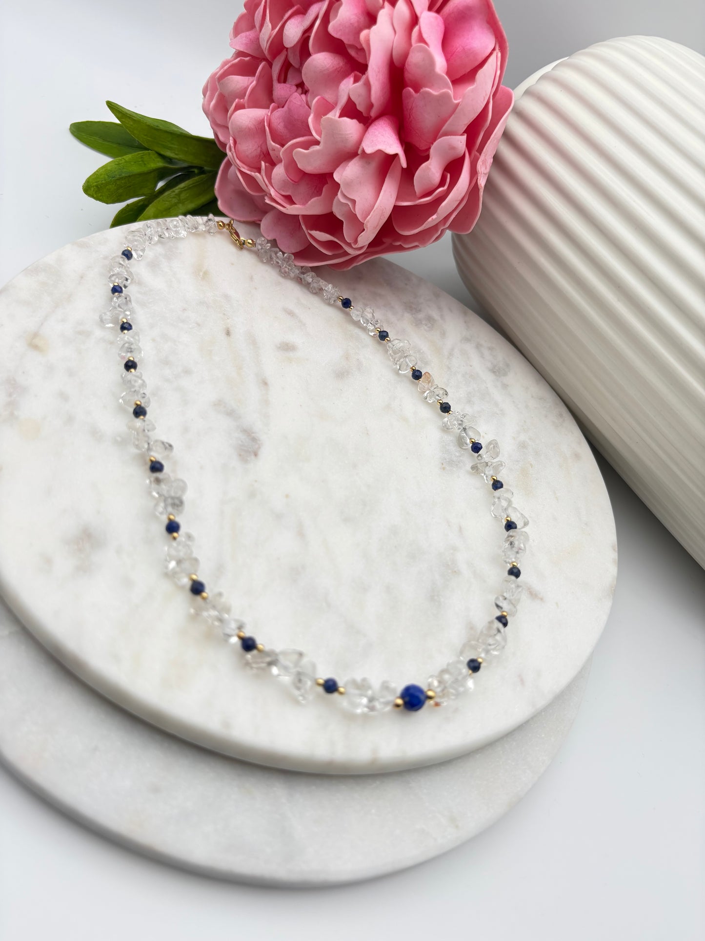 Quarz, Lapislazuli, Sterlingsilber S925/18K vergoldet