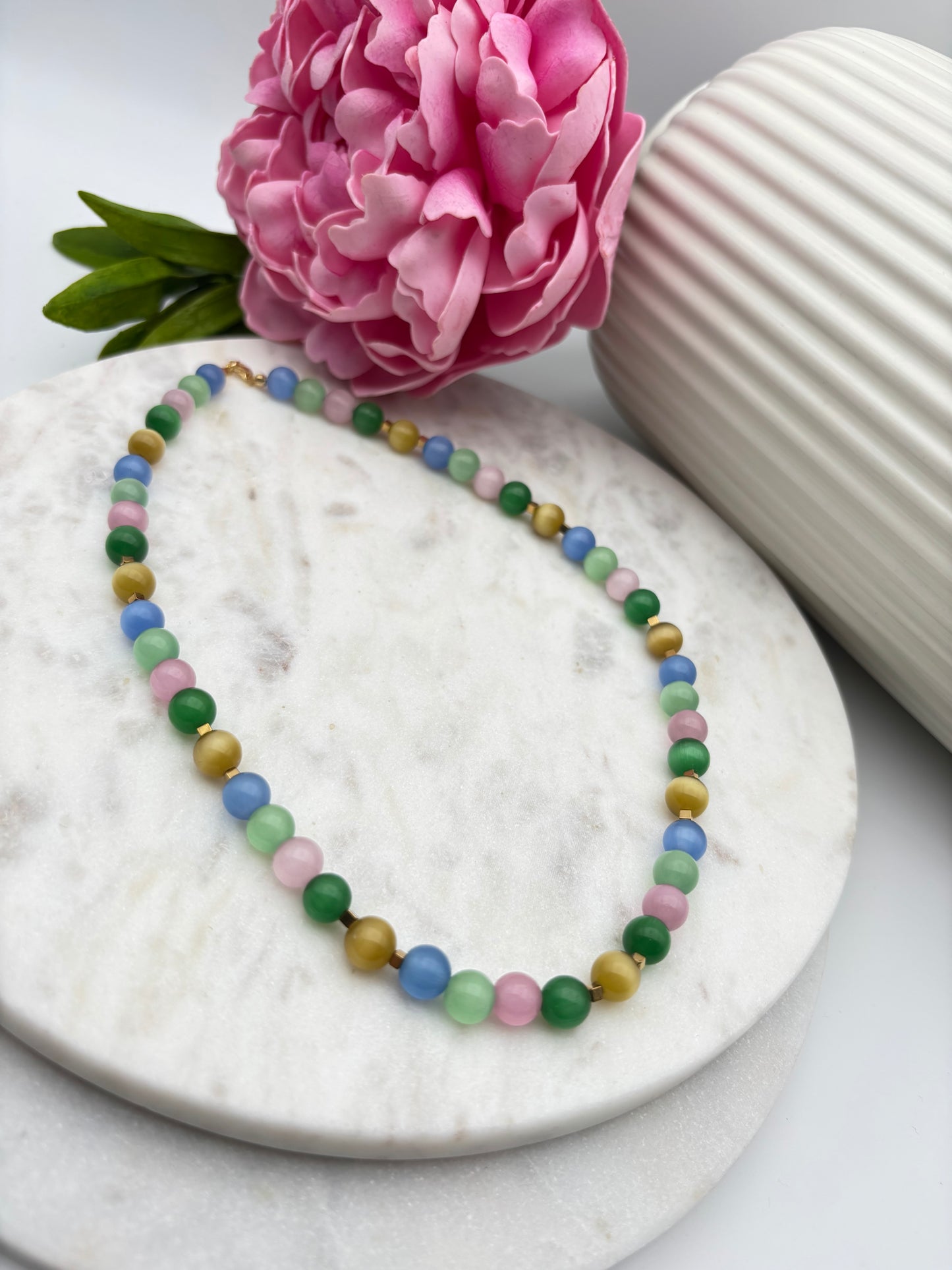 Katzenaugenstein, Sterlingsilber S925/18K vergoldet