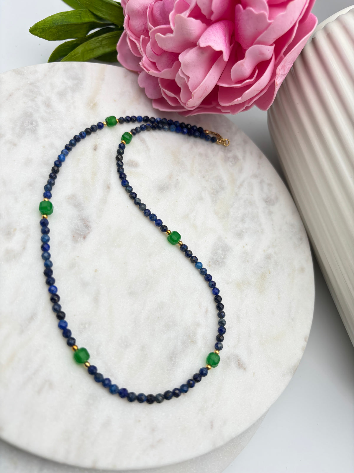 Lapislazuli, Jade, Sterlingsilber S925/18K vergoldet