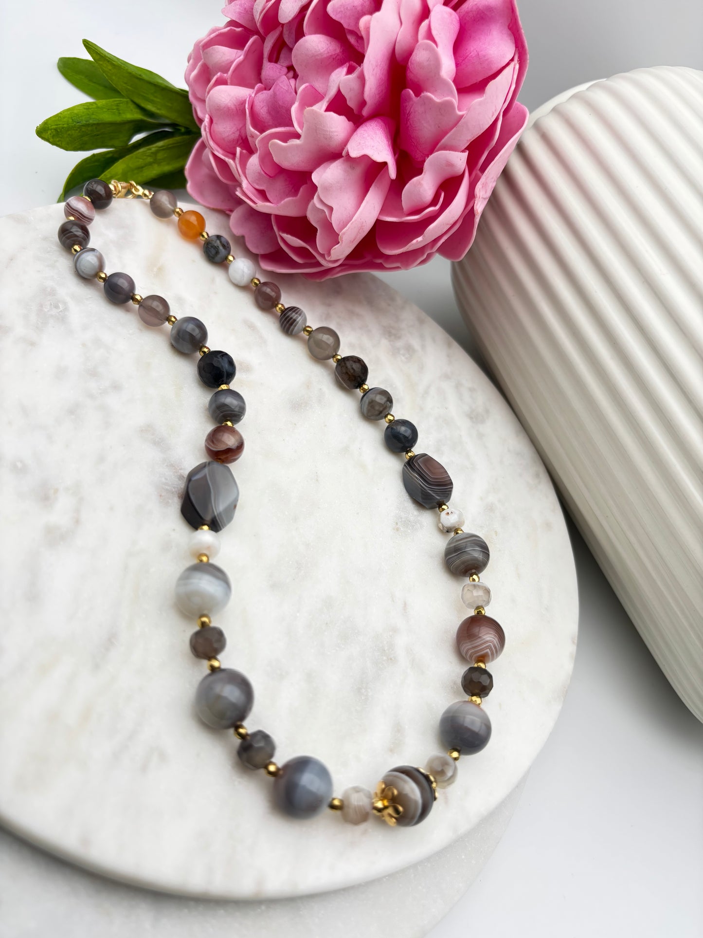 Achat Botswana, Sterlingsilber S925/18K vergoldet